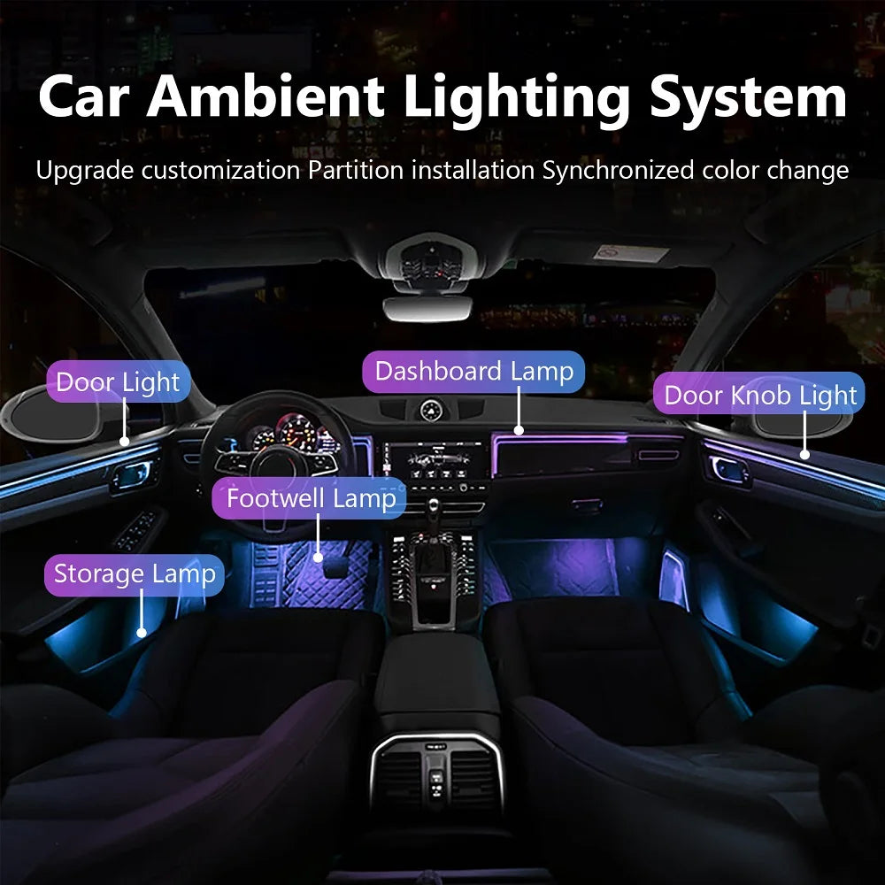 Universal Car Ambient Light Kit With Wireless APP Control 256 RGB Dream Color and 55 Preset Modes LED Neon Footlight Accessories