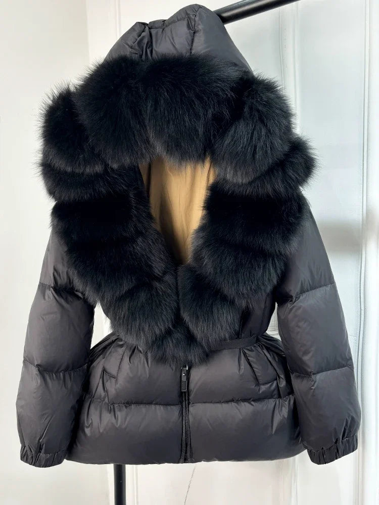 2025 Winter Puffer Jacket Women Real Fox Fur Hooded Thick Warm 90% White Duck Down Coat Female Parkas Waterproof