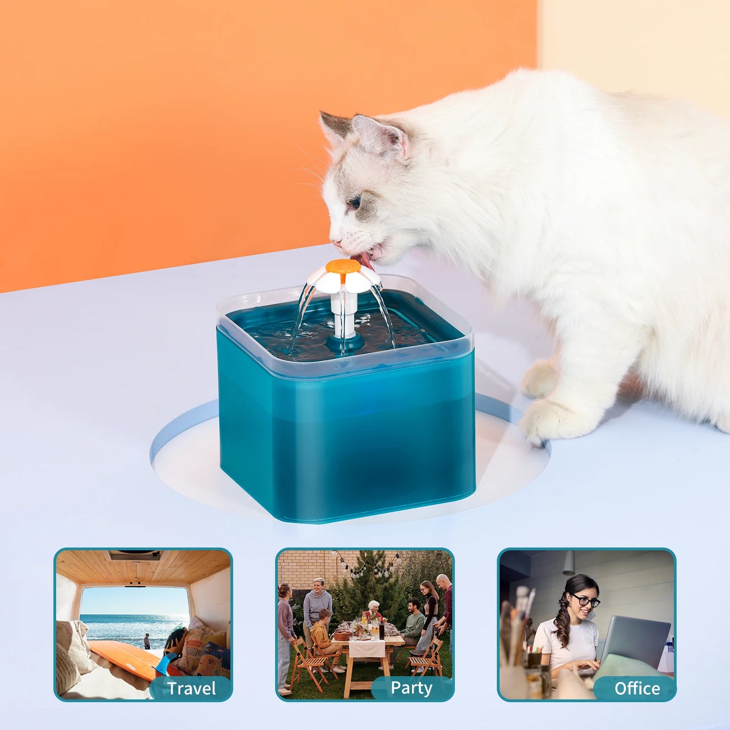 2L Cat Water Fountain 3 Water Modes Pet Fountain with LED Night Quiet Pump with 2 Cotton Filter for Cats and small Dogs