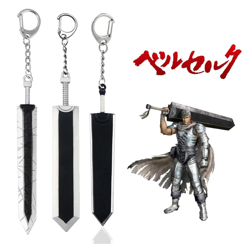 Anime Berserks Keychain Guts Dragon Slashing Sword With Red Logo Key Pendant Cosplay Props For Men Women Keyring Jewelry Gift