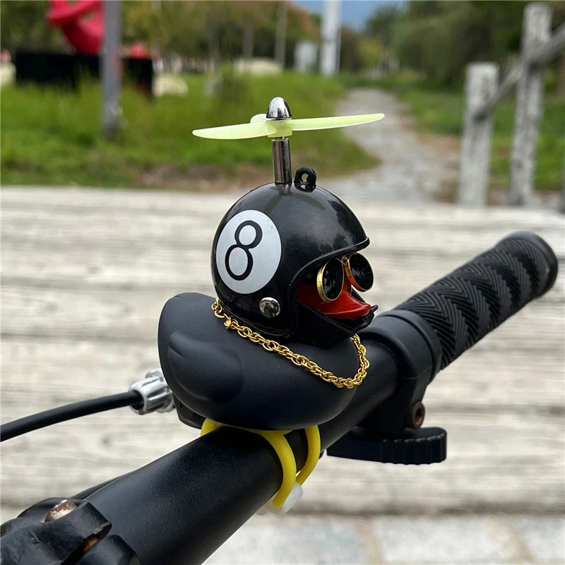 Duck Car Ornaments, Black Duck Car Dashboard Decorations Squeeze Duck Bicycle Horns with Propeller Helmet for Sport Outdoor
