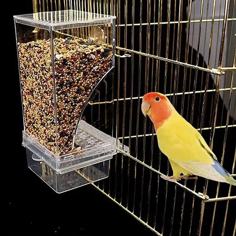 Acrylic No Mess Bird Feeders Automatic Parrot Feeder Drinker Food Container For Perch Budgerigar Parakeets Bird Cage Accessories