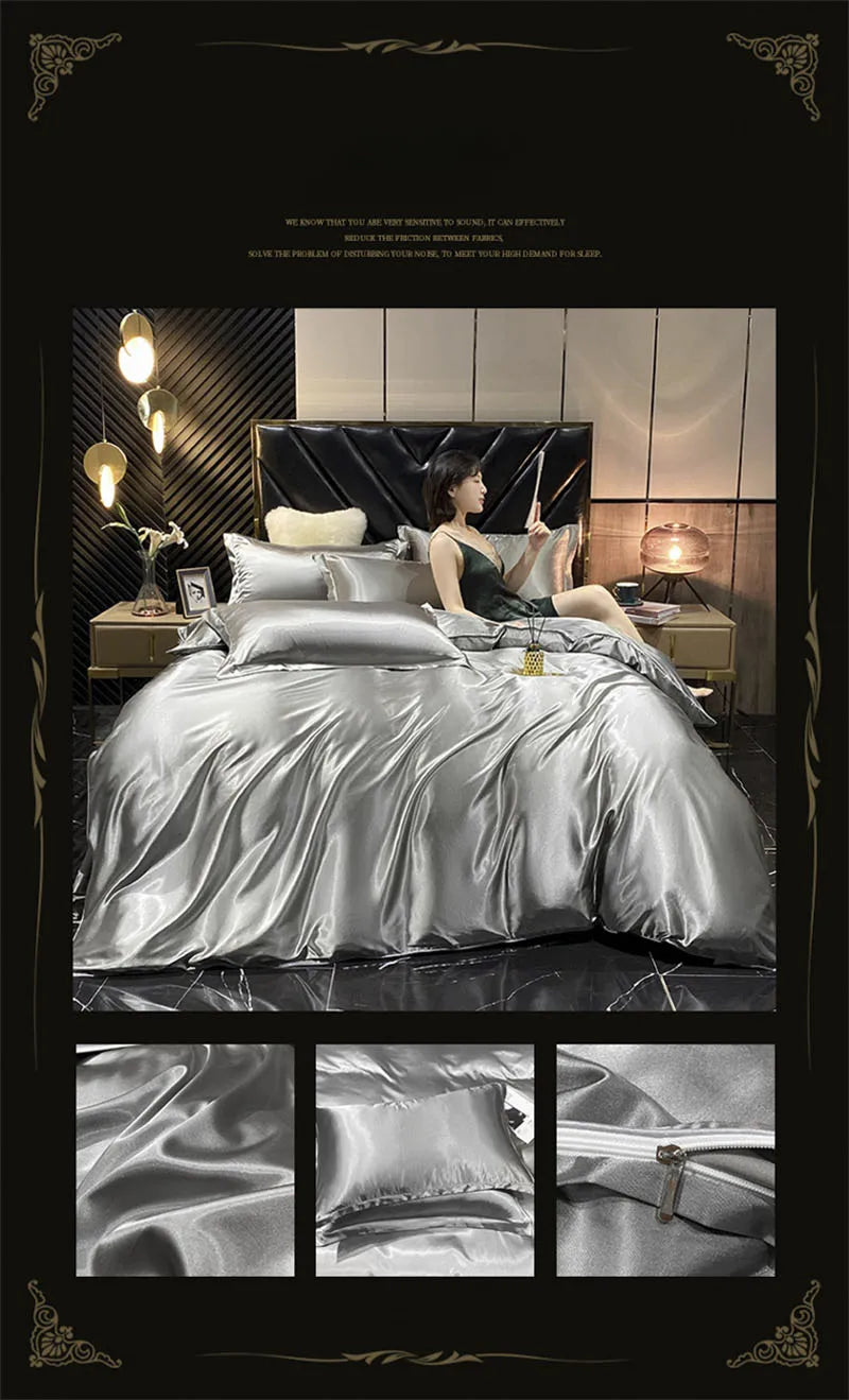 blending Mulberry Silk Bedding Set Silky High-end Queen Size Duvet Cover Set with Fitted Sheet Luxury Bedding Sets King Bed Sets