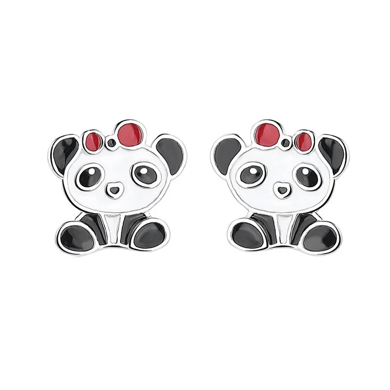 TrustDavis Real 925 Sterling Silver Glaze Cake Panda Dragonfly Stud Earrings For Women Wedding Party Fine Jewelry Gift DS4607