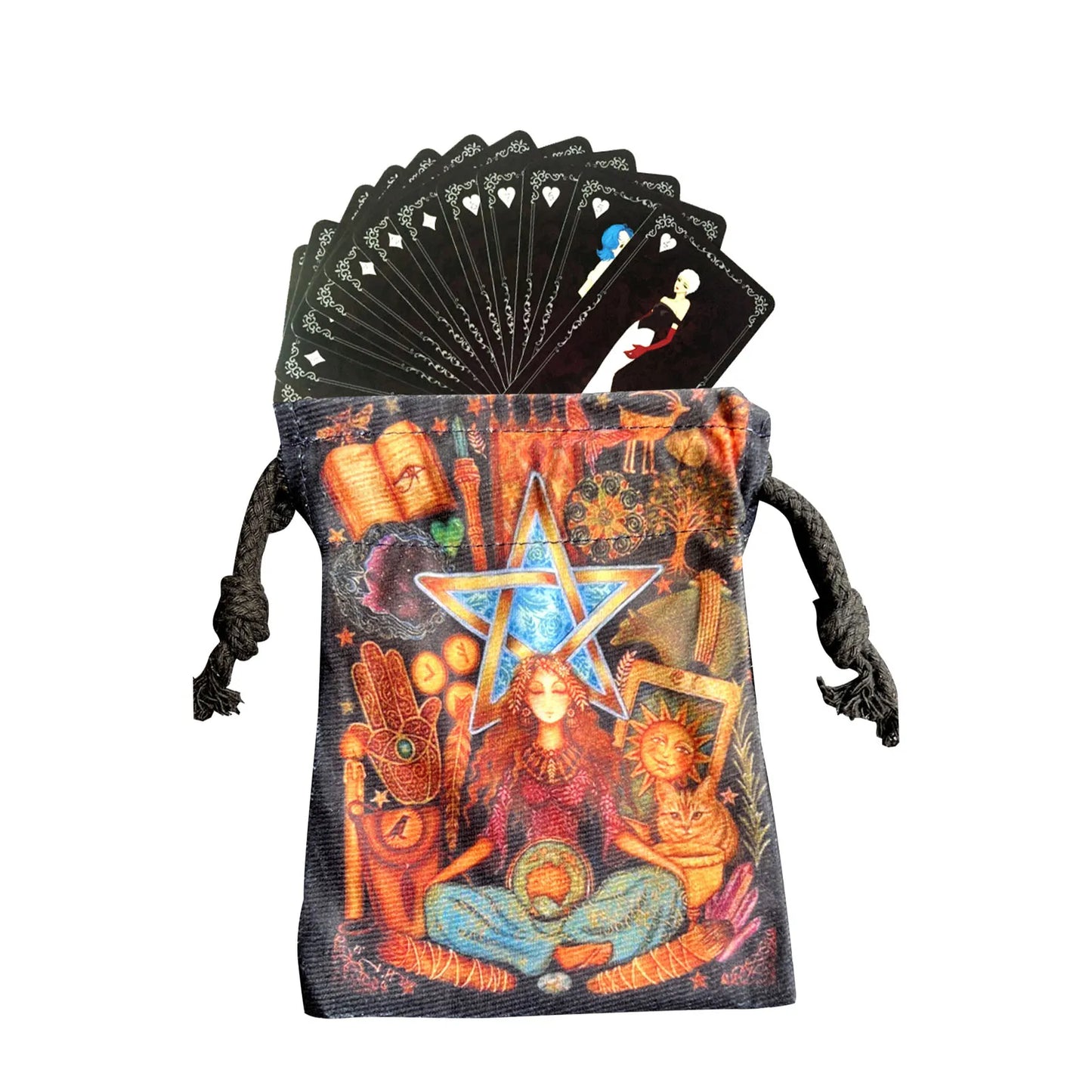 Tarot Card Storage Bag Oracle Divination Fate Deck Board Game Double-Sided Print Jewelry Dice Bag Mini Drawstring Bag