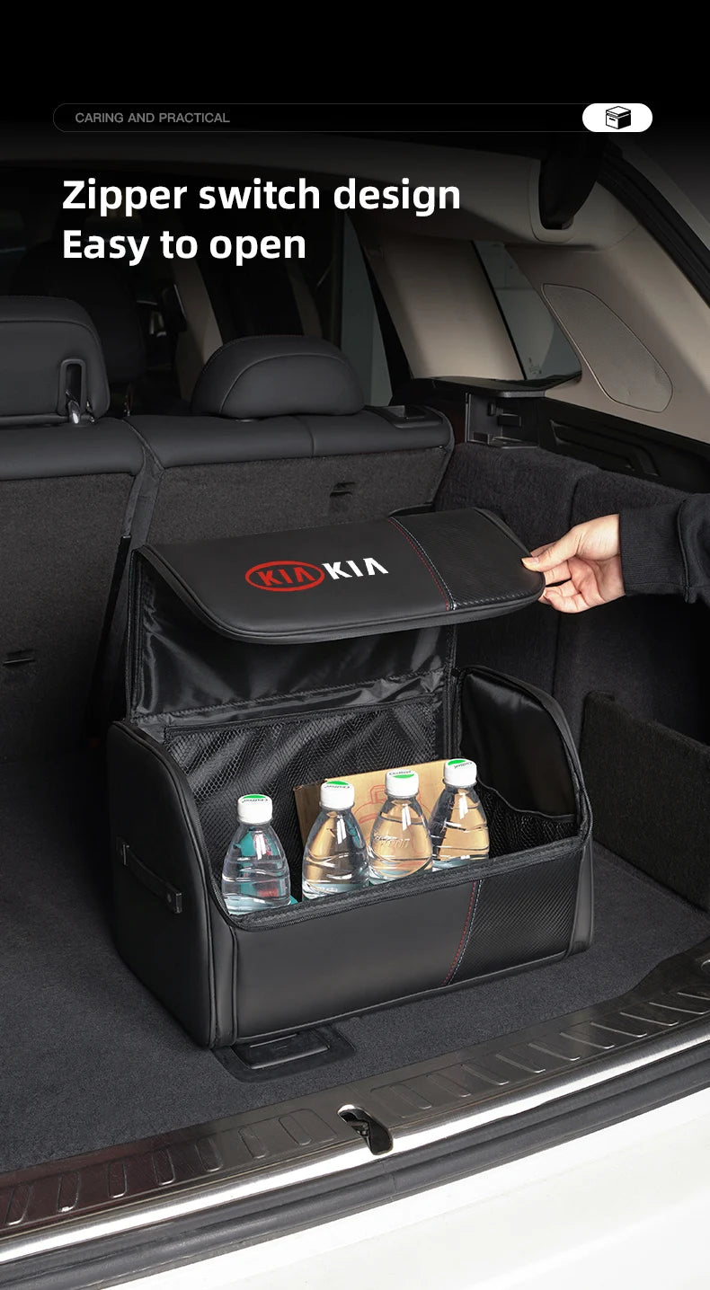 KIA Car High-capacity Leather Storage Bag Car Trunk Organizing Box For KIA EV6 Stinger RIO Sorento Picanto Ceed Borrego Syros K4