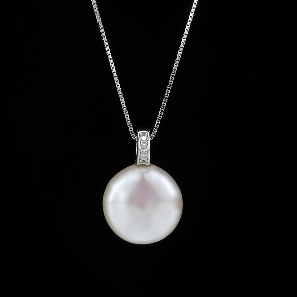 HENGSHENG Simple 12-13mm Freshwater Big Button Shape White Pearl 925 Sterling Silver Pendant Necklace For Women Girls Jewelry