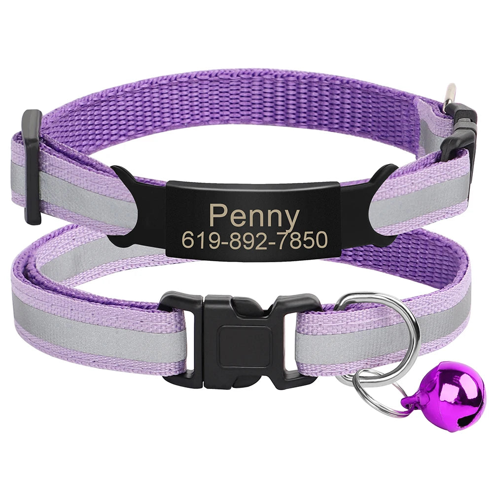 Reflective Cat Collar Engraved Safe Cats Kitten Collars with Bell Puppy Pet Necklace Accessories for Cat Small Dog Chihuahua