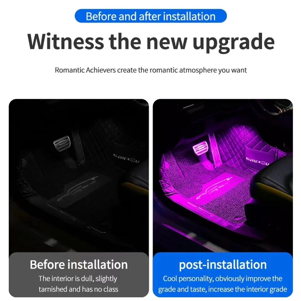 Neon LED Car Interior Ambient Foot Strip Light Kit Car Accessories Backlight Remote App Music Control Auto RGB Decorative Lamps