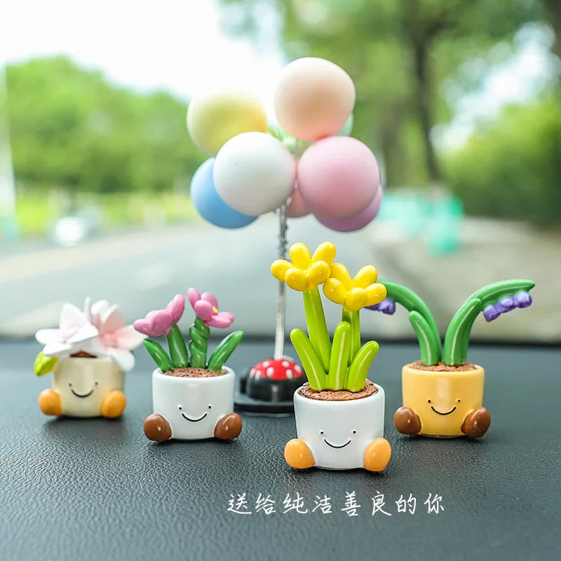 NEW Cute Cartoon Flower Pot Car Dashboard Ornament,Car Interior Center Console Small Resin Car Interior Accessories