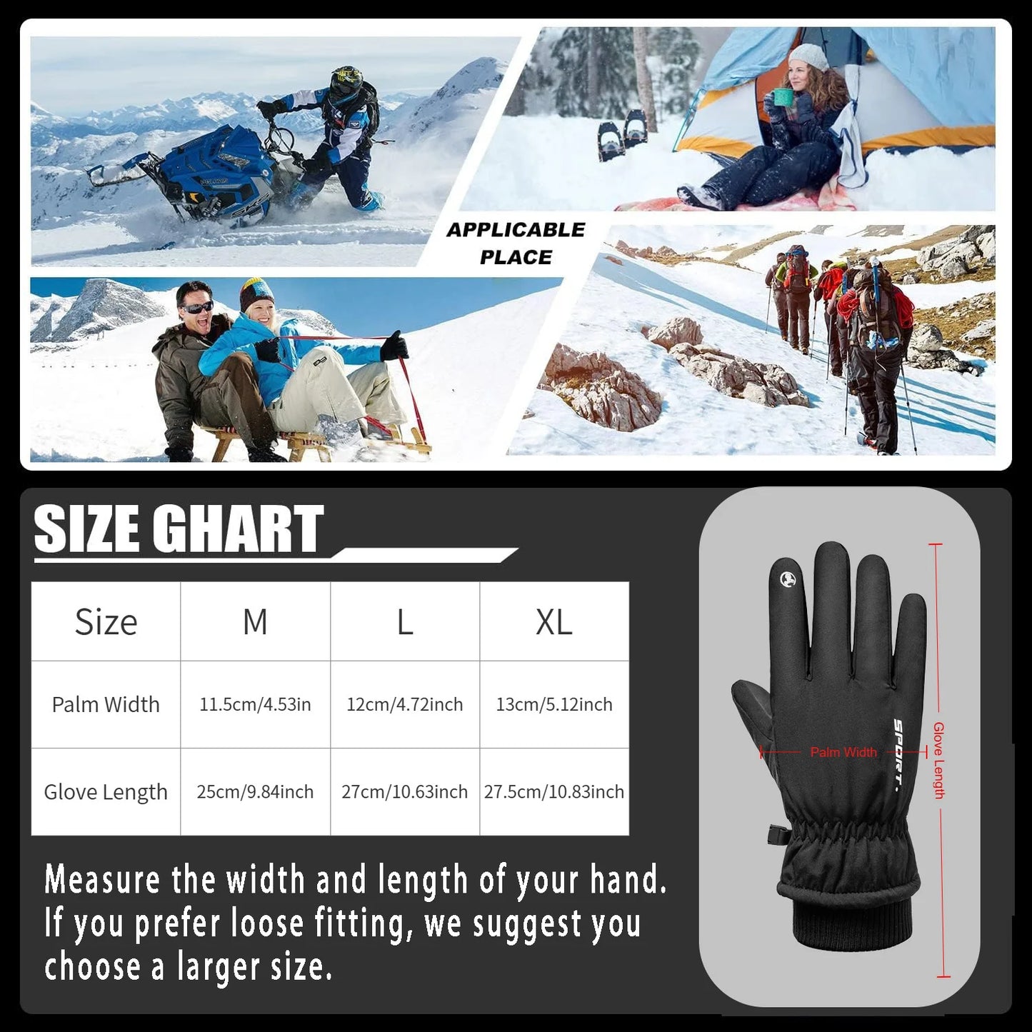 Winter Gloves for Warm 3M Thinsulate Windproof Waterproof Cycling Warm Winter Fishing Cycle Skiing Equipment Outdoor Wear