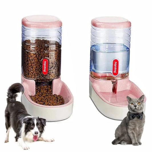 Automatic Dog Cat Feeder and Water Dispenser Gravity Food Feeder and Waterer Set with Pet Food Bowl for Large Capacity