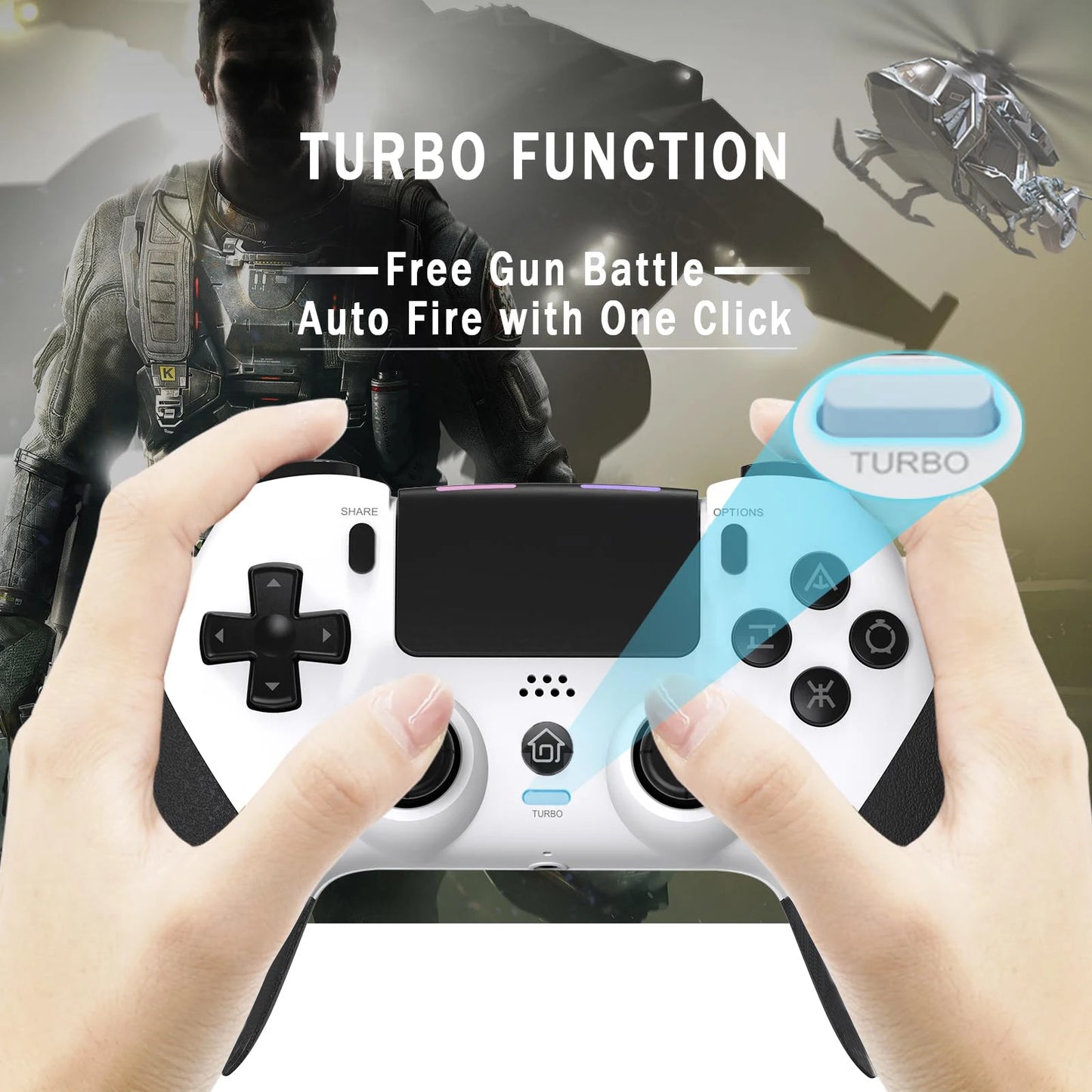 Wireless Controller Turbo Bluetooth-Compatible Game Controller Dual Vibration Hall Effect Joystick for PS4/PS4 Pro/PS4 Slim/PC