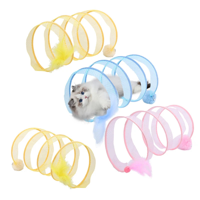 Pet cat toy Spiral cutout cat tunnel with feather interactive play pet supplies