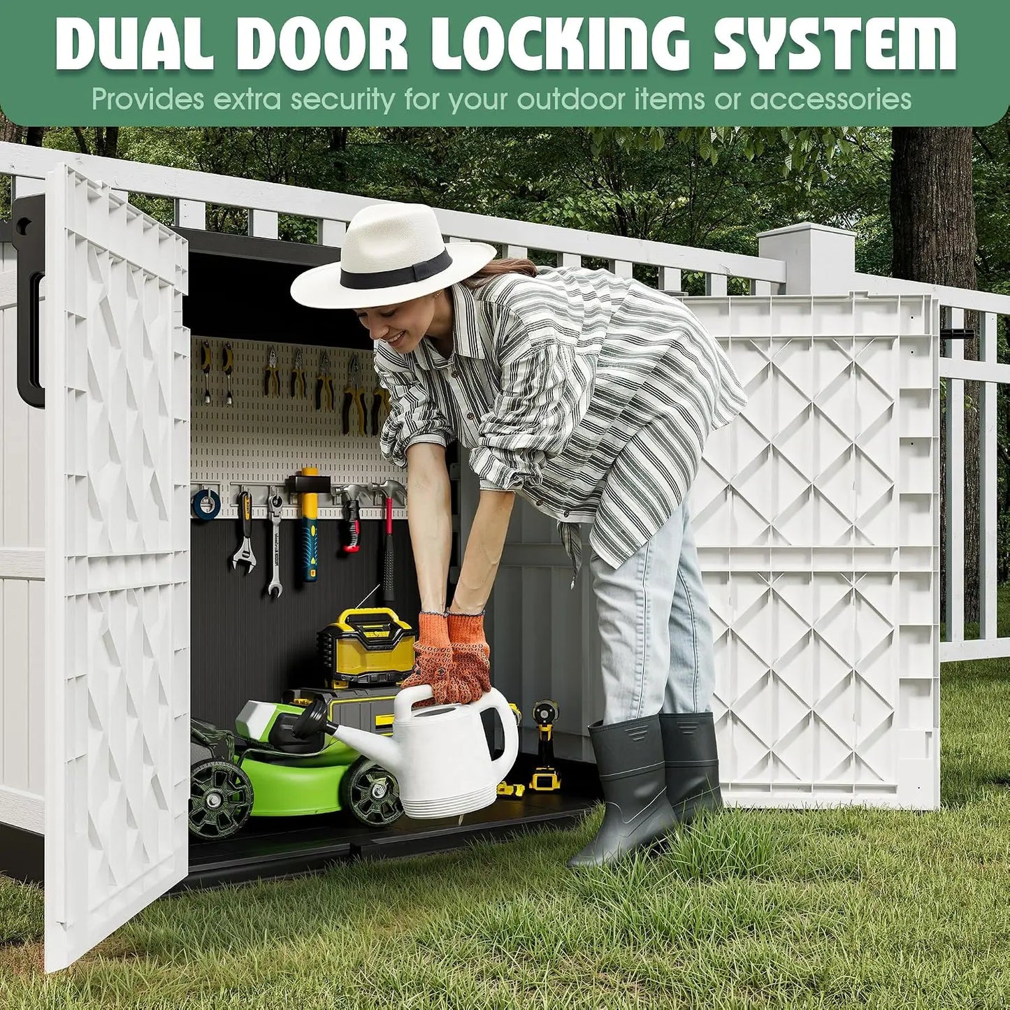 Outdoor Storage Cabinet 36 Cu Ft with Lockable Doors, Portable Horizontal Resin Storage Shed -Easy to Assemble,, Custom