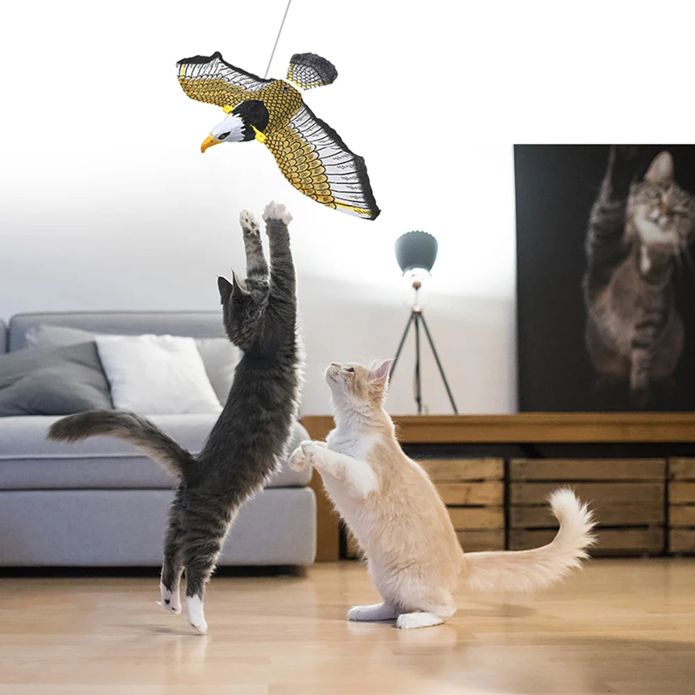 Simulation Bird Interactive Cat Toys Electric Hanging Eagle Flying Bird Cat Teasering Play Cat Stick Scratch Rope Kitten Dog Toy