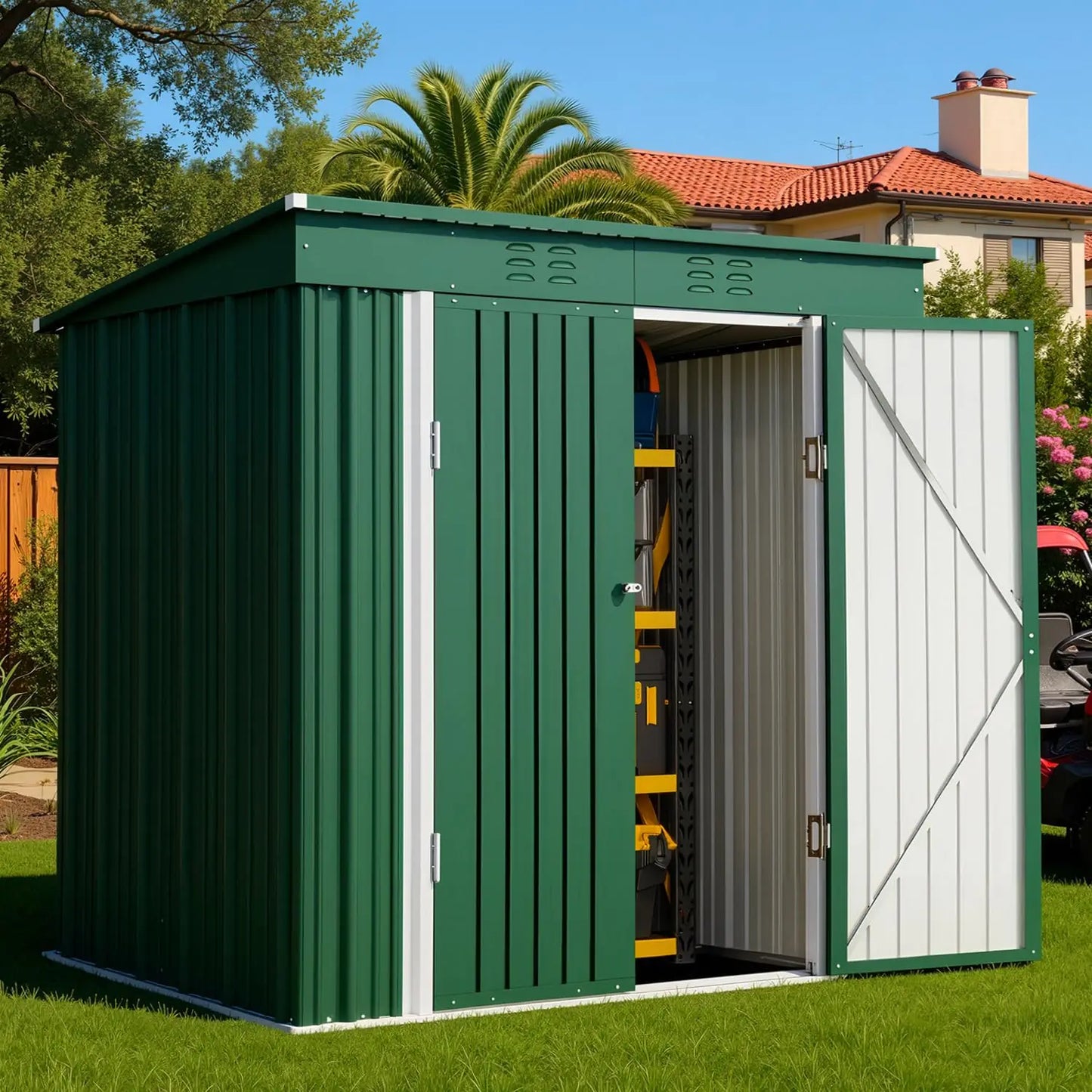 Outdoor Storage Shed Clearance, Metal Outdoor Storage Cabinet with Double Lockable Doors, Waterproof Tool, Customized