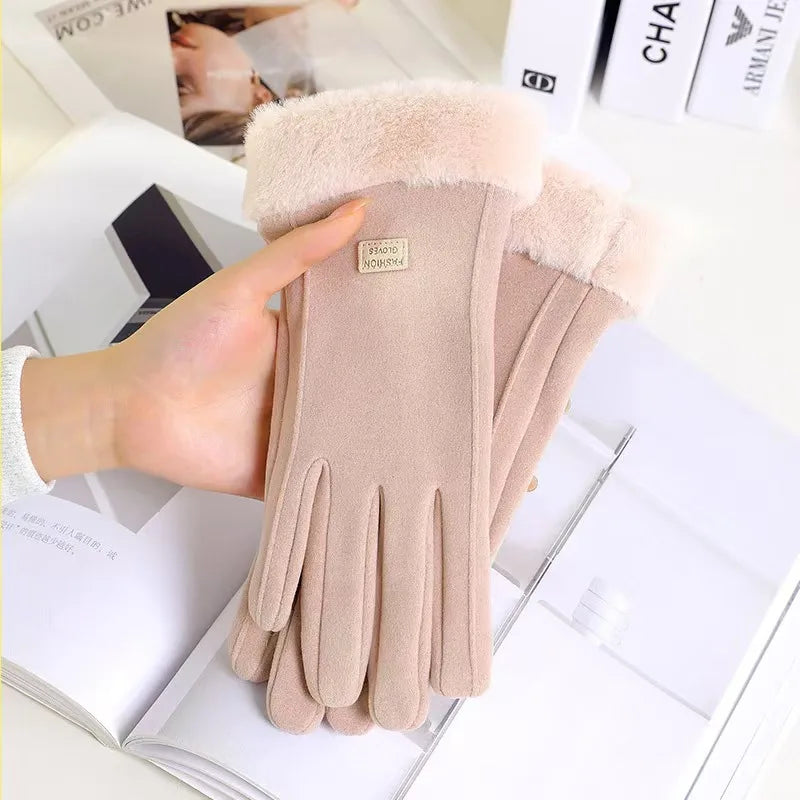 New Warm and Velvet Gloves, Cute and Beautiful Women's Gloves, Suitable for Women's Soft and Warm Winter Gloves, Cycling Gloves