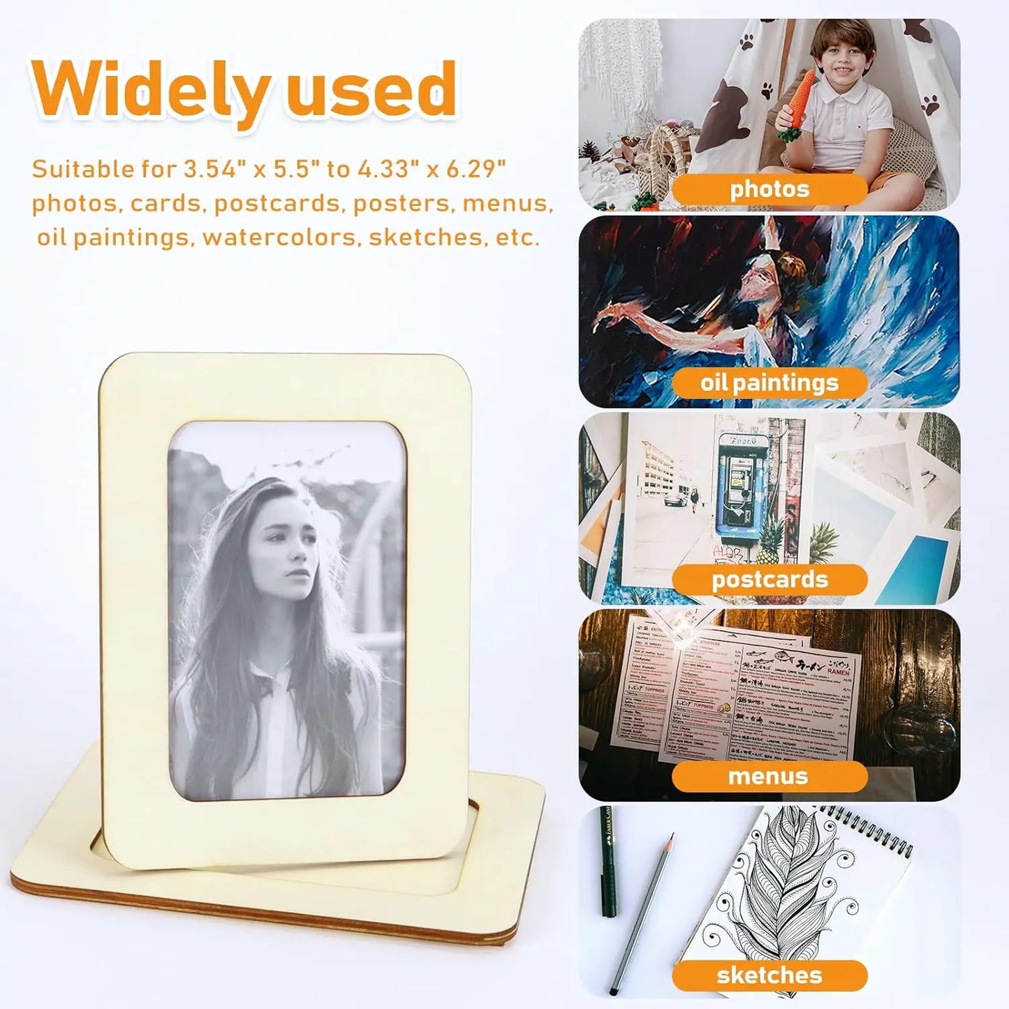 15/6pc wood craft photo frames, photo DIY wooden photo frames, unfinished standing photo frames, wooden decorations