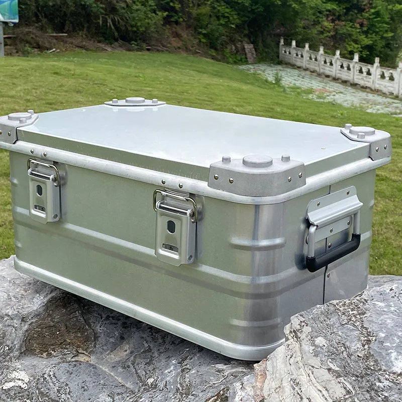 Outdoor Camping Storage Box Aluminium Alloy 80L Large Travel Storage Box Car Trunk Organizer Portable Natural Hiking Accessories