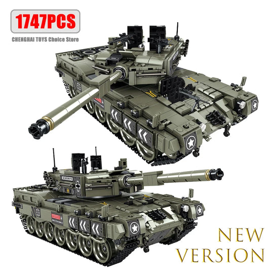 WW2 Military Leopard 2A4 Battle Tank Series Building Blocks Brick Model MOC Army Weapon Boy Set Kid Toy Childrens Christmas Gift