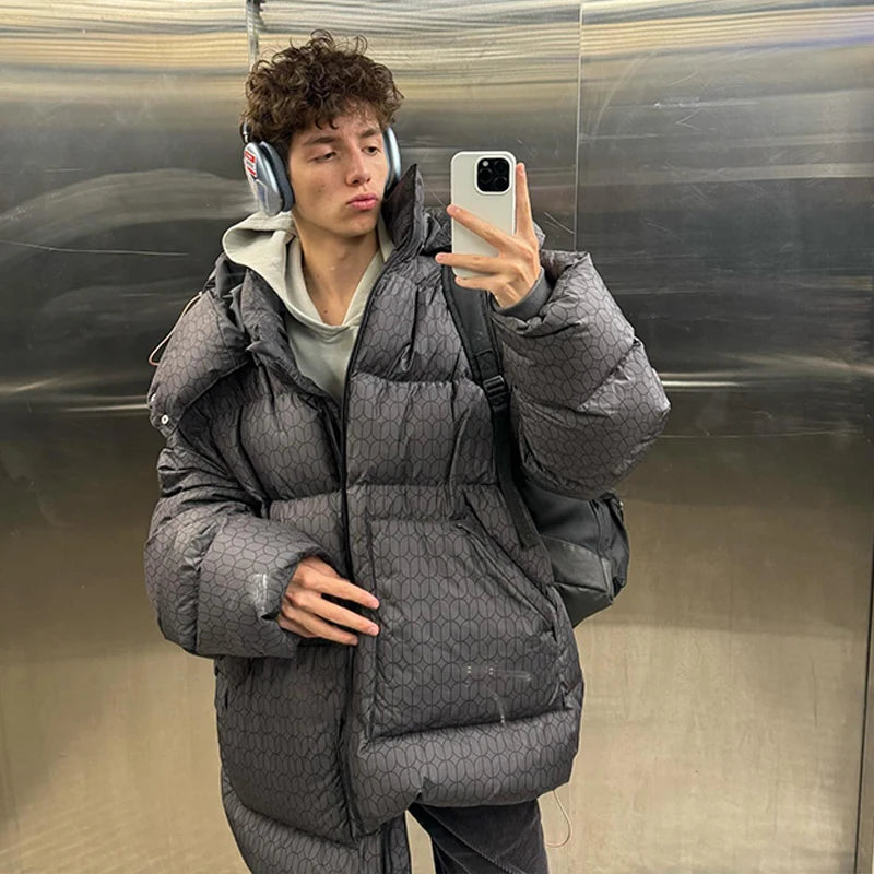 Print Puffy Women Winter Coats Casual Hooded Zipper Pocket Parkas Padded Jackets Vintage Lightweight Lady New In Outerwear