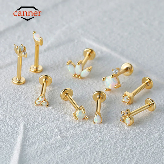 CANNER 1PC 925 Sterling Silver Exquisite Crown Opal Piercing Earring for Women Ear Studs Cartilage Earring Body Jewelry Gift