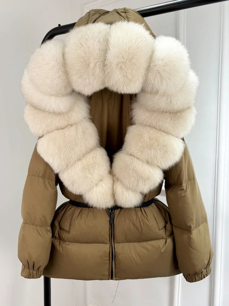 2025 Winter Puffer Jacket Women Real Fox Fur Hooded Thick Warm 90% White Duck Down Coat Female Parkas Waterproof