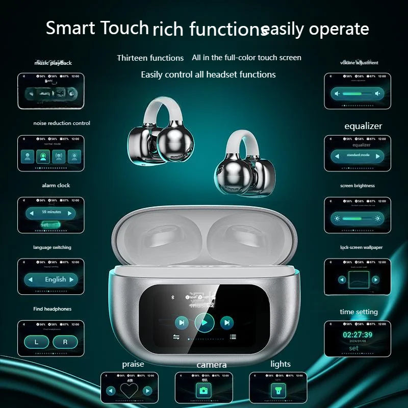 Butterfly Earrings Bluetooth 5.4 Headphone AI Translator Long Battery Life Touch screen Clip on Jewelry Earphones For Girls Gift