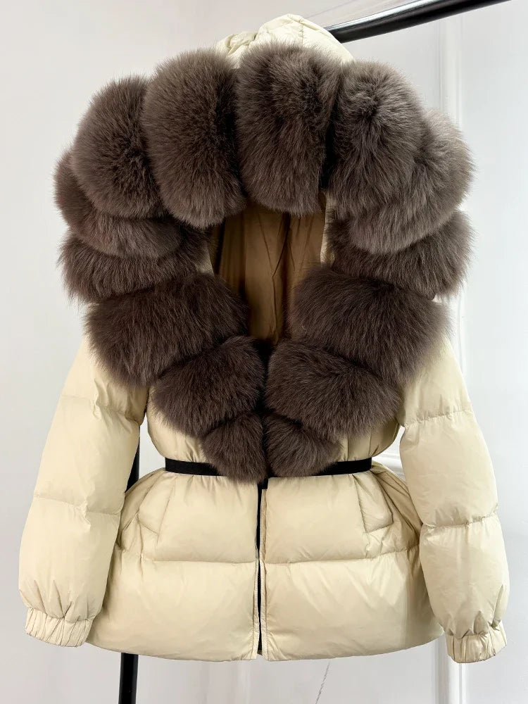 2025 Winter Puffer Jacket Women Real Fox Fur Hooded Thick Warm 90% White Duck Down Coat Female Parkas Waterproof
