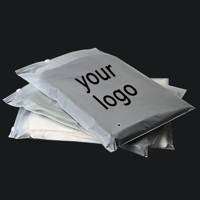 50 Pack Product Printed Logo Frosted Garment Packaging Bags Poly Zipper Travel Storage Underwear Socks Hoodie Ziplock Bags