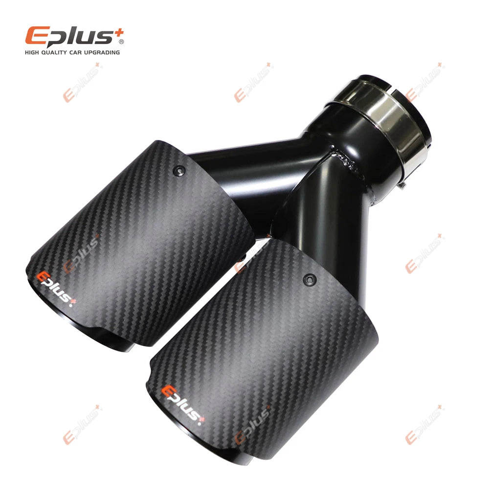 EPLUS Car Y Shape Carbon Fiber Matte Muffler Tip Double Exit Exhaust Pipe Mufflers Nozzle Decoration Universal Stainless Black