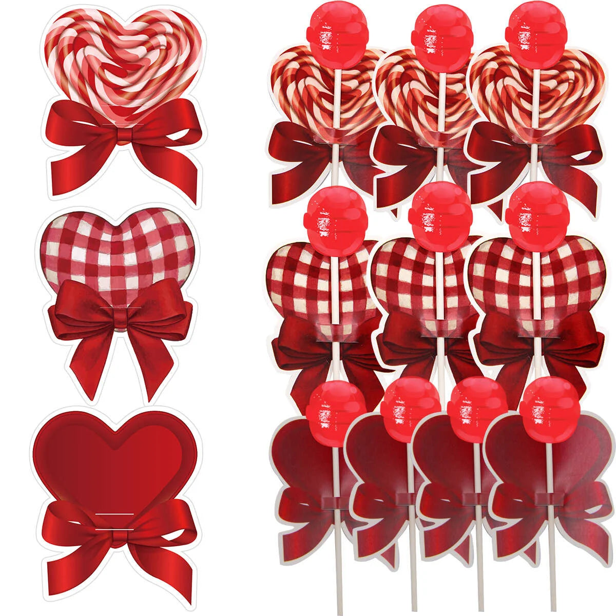 45Pcs/set Multi Heart Lollipop Cards Valentine's Red Heart Candy Holders For Happy Valentine's Day Party Sweets Packaging Supply