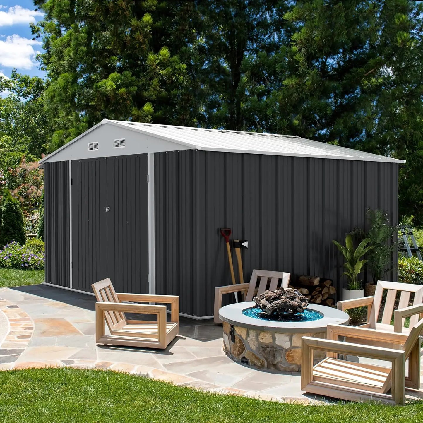 10 x 8 FT Outdoor Storage Shed, Metal Garden Sheds & Outdoor Storage Clearance, Large Tool Shed Outdoor with Single, Customized