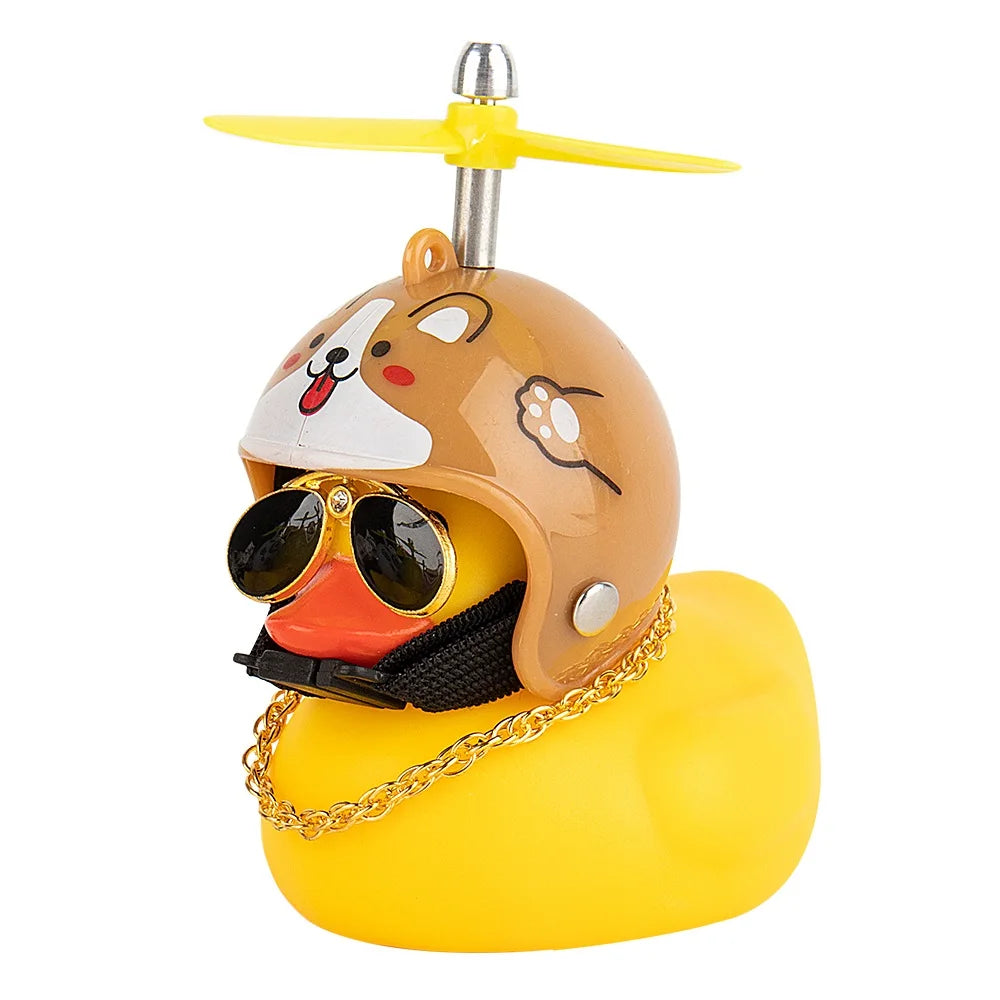 Rubber Duck Toy Motorcycle Bicycle Car Ornaments Yellow Duck Car Dashboard Decorations Cool Glasses Duck with Propeller Helmet