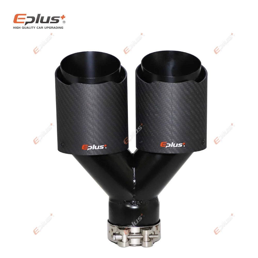 EPLUS Car Y Shape Carbon Fiber Matte Muffler Tip Double Exit Exhaust Pipe Mufflers Nozzle Decoration Universal Stainless Black