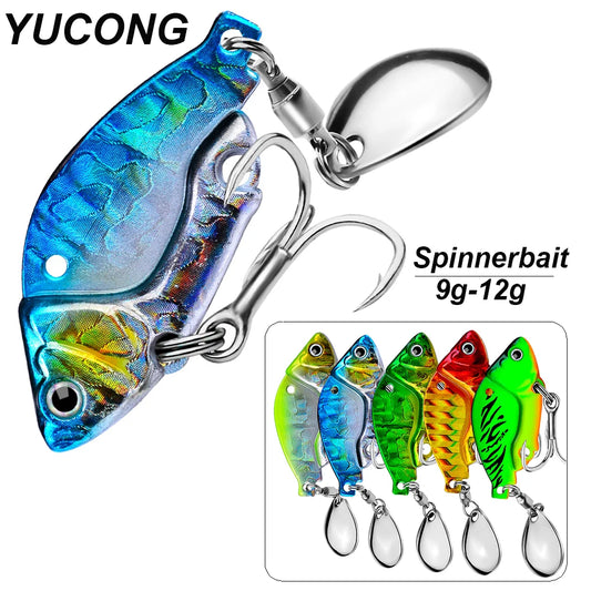 YUCONG 1PC Metal Spinnerbait 9g-12g Trolling Fishing Lure VIB Wobbler Sinking Spoon Swimbait With Sequin Rotating cebo duro Isca