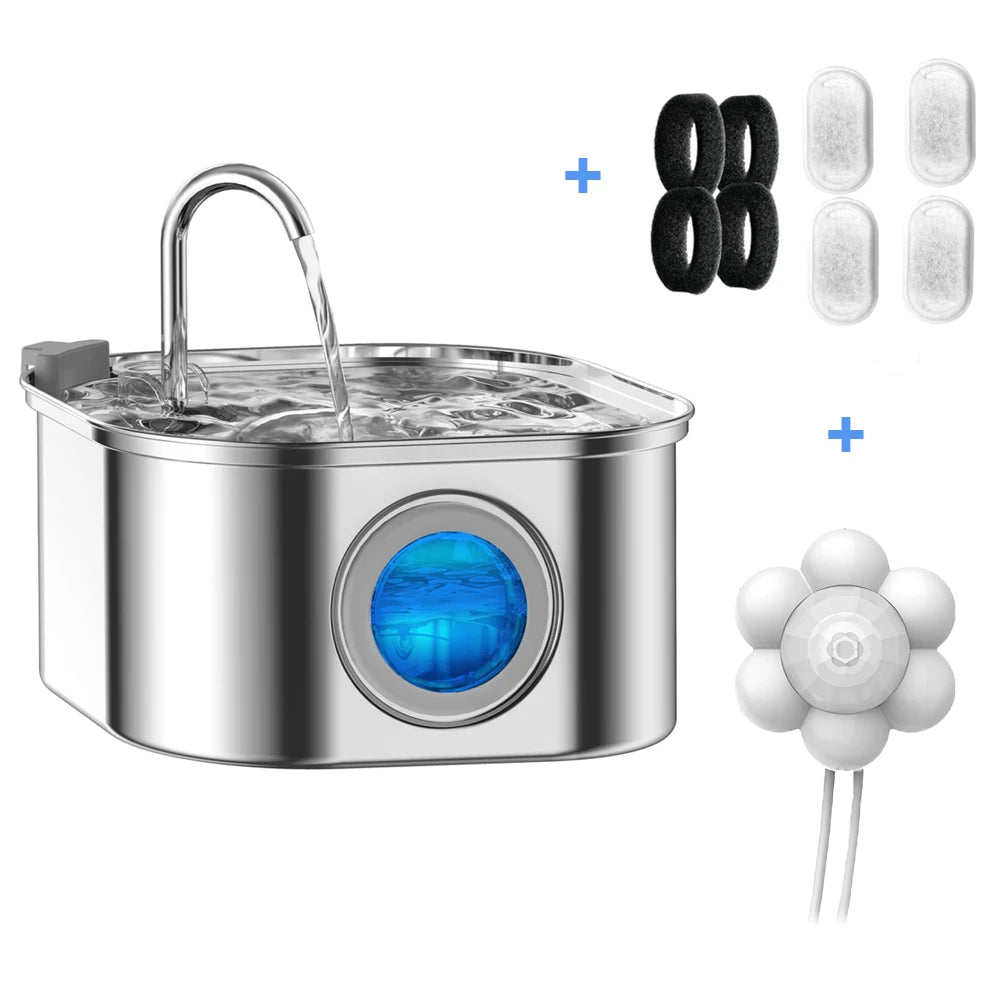 3.2L Stainless Steel Pet Water Feeder Auto Cat Fountain Smart Dog Water Dispenser Visual Window Drinking Bowl Pet Accessories