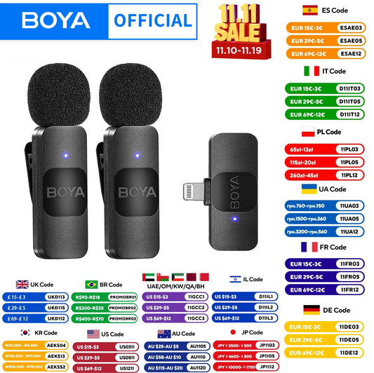 BOYA BY-V Professional Wireless Lavalier Mini Microphone for iPhone iPad Android Live Broadcast Gaming Recording Interview Vlog