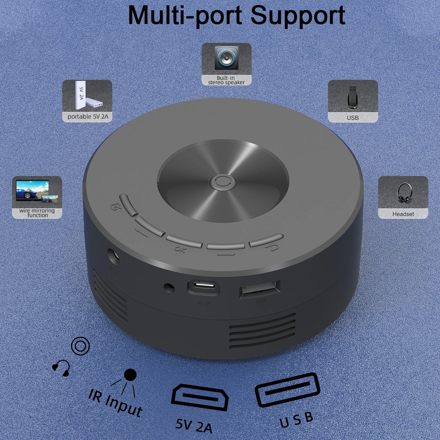 YT200 Mini Projector for Commercial Office, Home Cinema, Portable, Intelligent Outdoor, LED, Portable and Mobile Projector