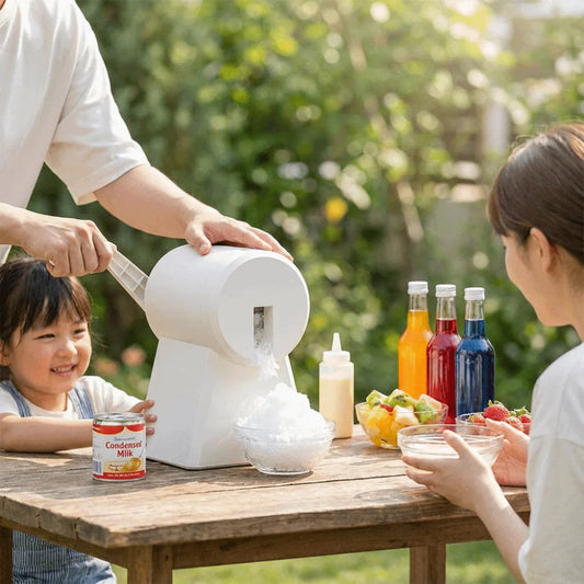 Portable Hand-Cranked Shaved Ice Machine with Ice Box Labor Saving Ice Crusher Plastic Smoothie Machine Street Stall
