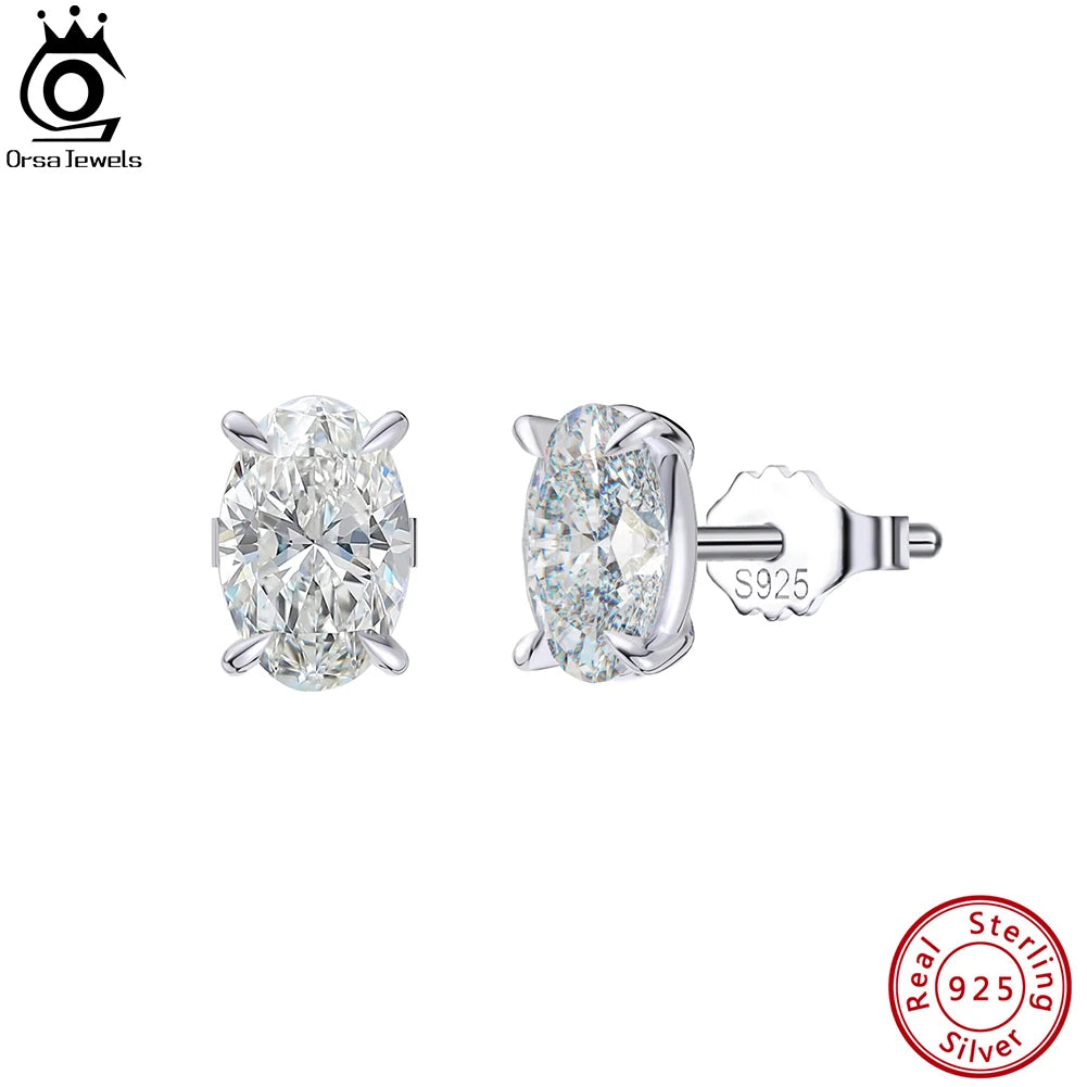 ORSA JEWELS 925 Sterling Silver Oval-Cut Zircon Earrings for Women Shiny 8A Premium Cubic Zirconia Earrings Party Jewelry LZE03