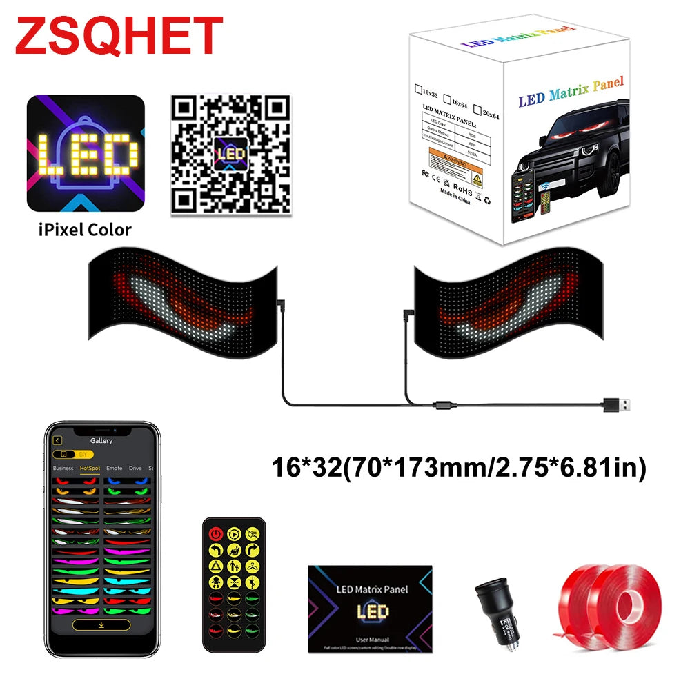RGB LED Car Sign Animation LED Matrix Pixel Panel DIY Programmable Bluetooth App Control LED Panel Flexible Display Light