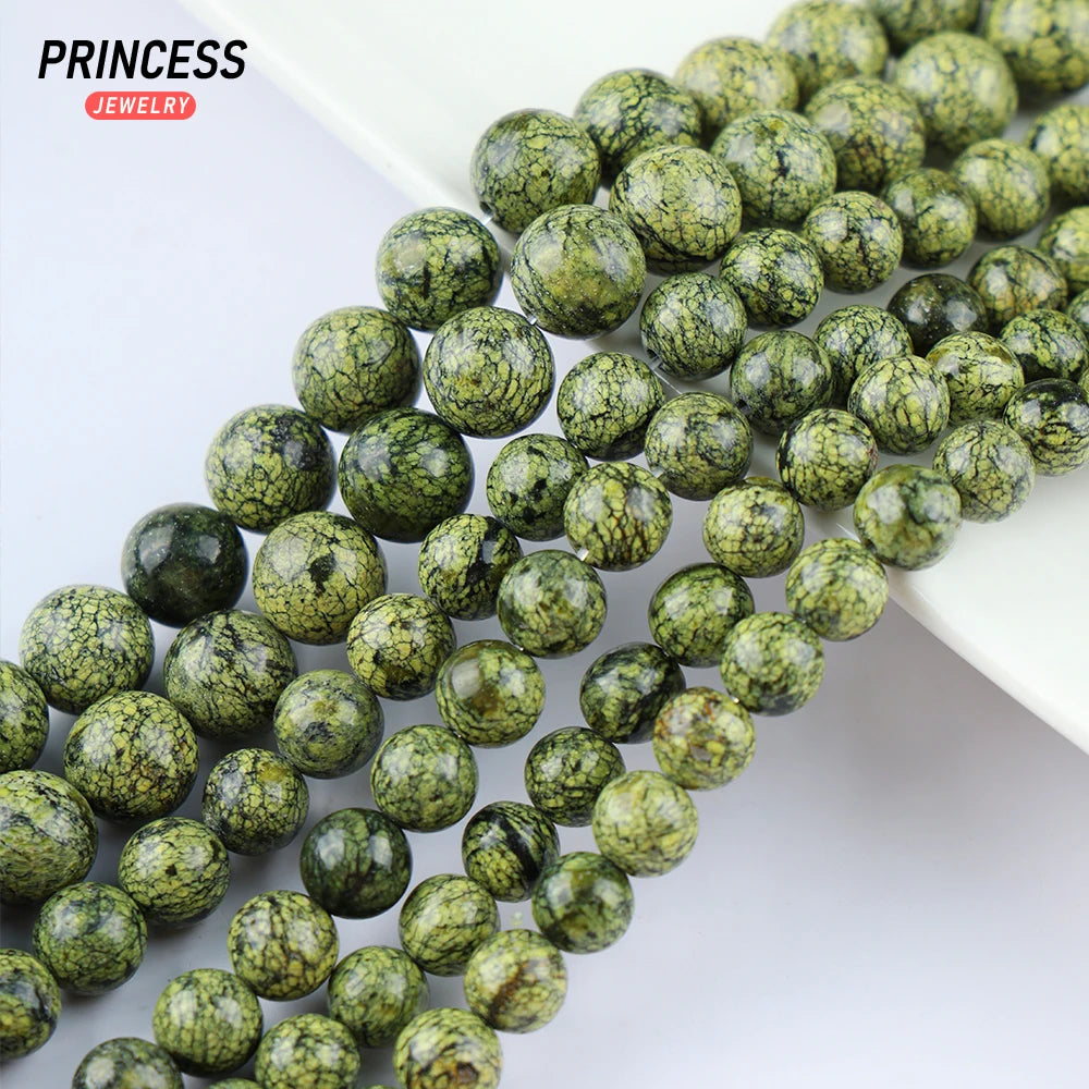 A+++ Natural Russian Serpentine Jade Loose Stone Beads for Jewelry Making Charm Bracelet Necklace DIY Accessories 4 6 8 10 12mm