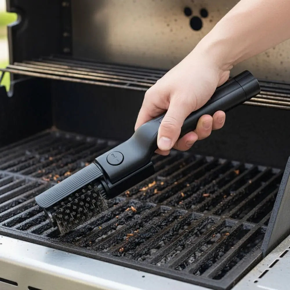 360 Degree Rotate Electric Grill Brush Adjustable Angle Rechargeable BBQ Grill Cleaner Wireless with Replacement Brush Head