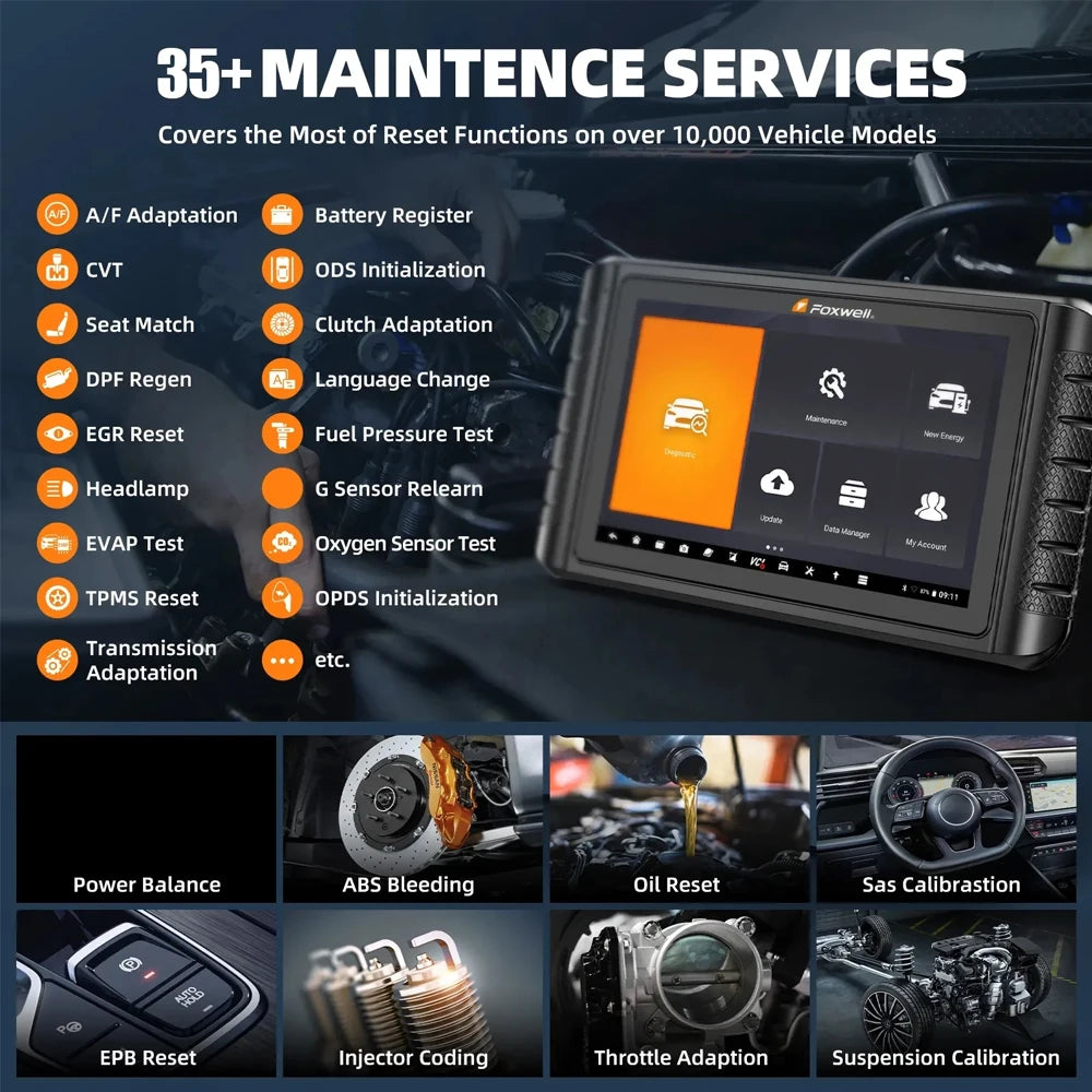 2025 FOXWELL Professional Car Scanner NT1009 Bidirectional Test Advanced ECU Coding 34+ Reset All System Diagnosis OBD2 Scanner