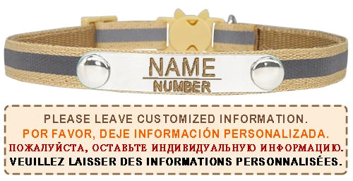 Reflective Cat Collar Custom Engraved ID Personalized with Bell Puppy Pet Breakaway Necklace Accessories Nameplate Collar