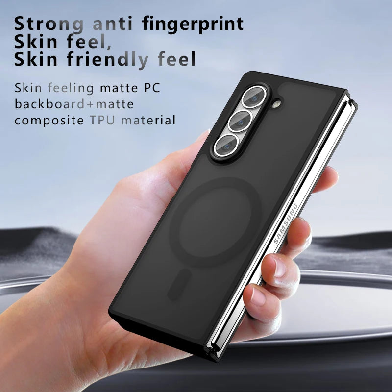 For Samsung Galaxy Z Fold 6 Case Shockproof Magnetic Frosted Skin Feel Matte PC +TPU Anti-fingerprint Transparent Cover