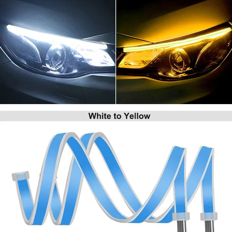 Car Daytime Running Light Flexible Waterproof LED Strip Universal Auto Headlights White Turn Signal Yellow Brake Flow Lights