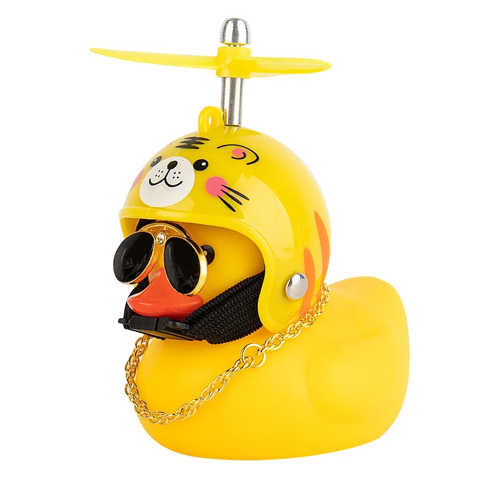 Rubber Duck Toy Motorcycle Bicycle Car Ornaments Yellow Duck Car Dashboard Decorations Cool Glasses Duck with Propeller Helmet